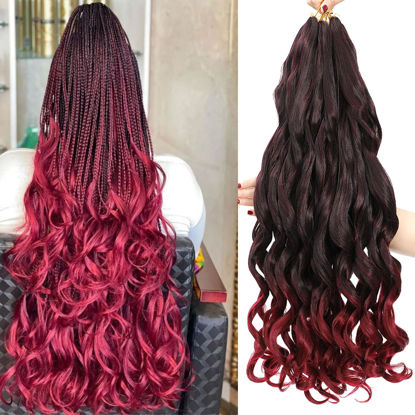 Picture of French Curly Braiding Hair 24 Inch 8 Packs - Pre Stretched Bouncy Braiding Hair- Loose Wavy Braiding Hair Synthetic Hair Extensions (24 inch 8 packs 1B/Bug)