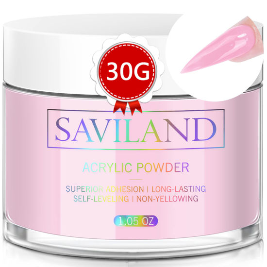 Picture of Saviland Pink Acrylic Powder - 1oz Professional Colored Acrylic Nail Powder, Color Acrylic Powder for Nails Extension 3D Nail Art Carving, No Need Nail Lamp