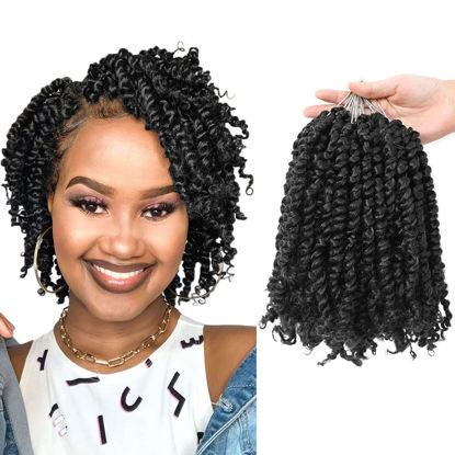 Picture of The BOHOBABE Pre-twisted Passion Twist Crochet Hair 8 Inch Short Pre-looped Crochet Passion Twist Braiding Hair 8 Packs (2#) 2#(Off Black)