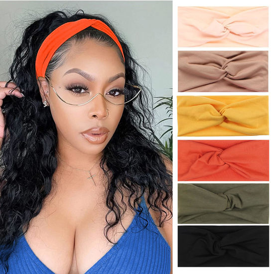 Picture of XTREND 6 Pcs Women's Headbands Twisted Cross Elastic Headbands Yoga Workout Headbands Non-Slip Sweat Soft Headbands Solid Color Simple Versatile Hair Accessory Headbands