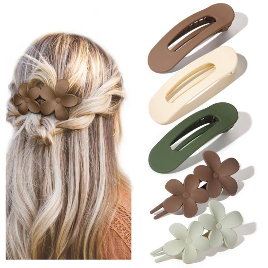 Picture of Yanibest 5 Pcs Flat Hair Clips - Stylish Lay Flat Claw Clips for All Hair Types,Multi-Styles Matte Non-slip Hair Clips for Women Girls Wedding Prom Party Hair Decorations