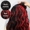 Picture of ALXNAN Clip in Long Wavy Hair Extension 24 Inch Black Red Highlights Hair Extensions 4PCS Thick Hairpieces Fiber Double Weft Hair for Women