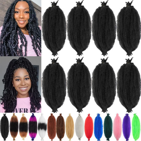 Picture of Kossys 8 Packs Springy Afro Twist Hair 16 INCH Pre-fluffed Naturaly Twist for Protective Styling Marley Crochet Twist Braiding Hair for Black Women (22inch, Black)