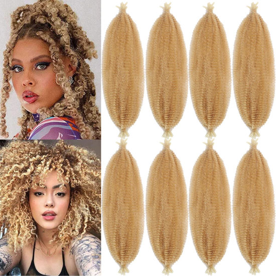 Picture of Kossys 8 Packs Pink Springy Afro Twist Hair 16 inch Pre-Separated Marley Twist Braiding Hair Soft Synthetic Crochet for Distressed Faux Locs Spring Twist Hair Extensions for Women(16inch, 27/613)