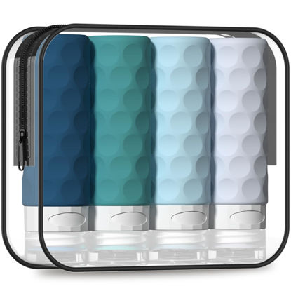 Picture of Silevoler Travel Bottles for Toiletries, 4pcs Tsa Approved 3oz Travel Size Containers, BPA Free Leak Proof Premium Silicone Bottles, Refillable Liquid Squeezable Accessories W/Toiletry Bag(Mint)