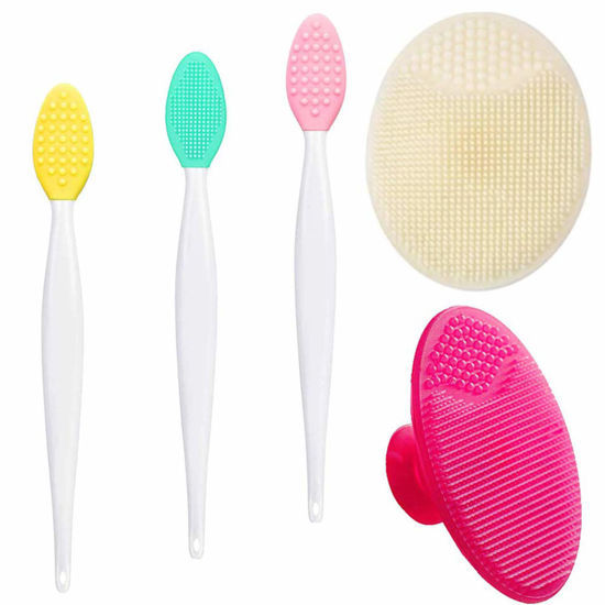 Picture of 5 Pcs Mini Exfoliating Brush Set - 2 Pcs Silicone Facial Cleansing Brush and 3 Pcs Lip Scrub Brush