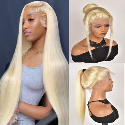 Picture of Alididi 613 Lace Front Wig Human Hair 613 360 Lace Front Wigs Human Hair 200% Density Blonde Wig Human Hair Full Straight Human Hair Wigs Pre Plucked Blonde Lace Front Wigs Human Hair 40Inch