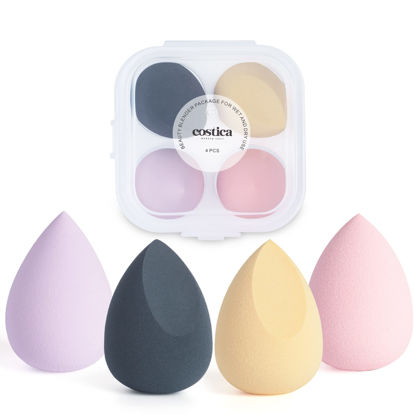 Picture of COSTICA Makeup Sponge, 4 Pcs Beauty Blender for Foundation Blending Sponge, Multi-colored Makeup Blender with Storage Box, Flawless for Liquid Cream and Powder