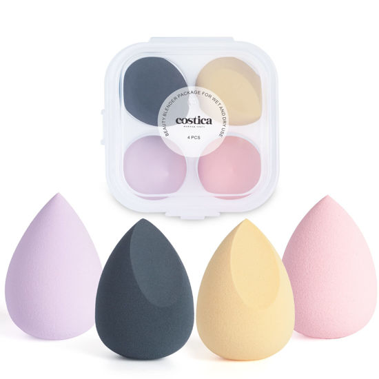 Picture of COSTICA Makeup Sponge, 4 Pcs Beauty Blender for Foundation Blending Sponge, Multi-colored Makeup Blender with Storage Box, Flawless for Liquid Cream and Powder