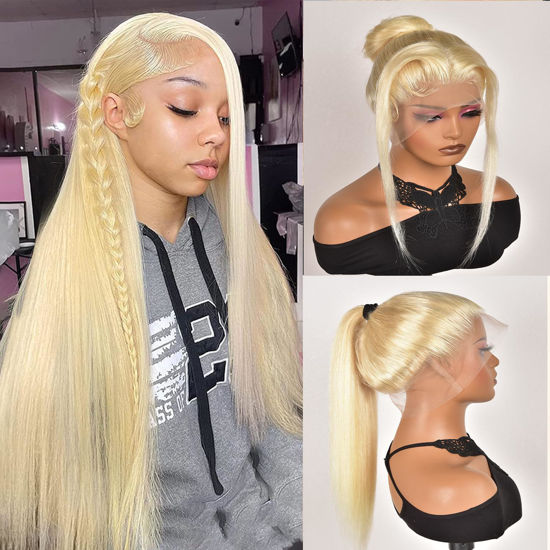 Picture of Alididi 613 Lace Front Wig Human Hair 613 360 Lace Front Wigs Human Hair 200% Density Blonde Wig Human Hair Full Straight Human Hair Wigs Pre Plucked Blonde Lace Front Wigs Human Hair 36Inch