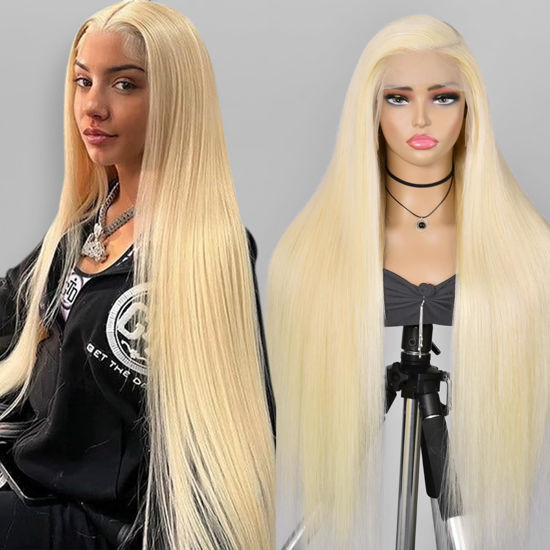 Picture of Alididi 613 13x6 Lace Front Wig Human Hair 200 Density Blonde Wig Human Hair 613 Lace Front Wig Human Hair Straight Lace Frontal Wig Human Hair Pre Plucked With Baby Hair (38Inch, 613 Blonde Wig)