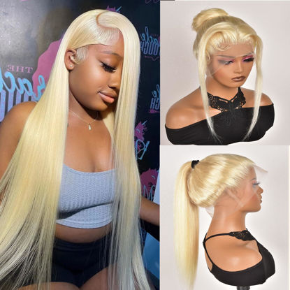 Picture of Alididi 613 Lace Front Wig Human Hair 613 360 Lace Front Wigs Human Hair 200% Density Blonde Wig Human Hair Full Straight Human Hair Wigs Pre Plucked Blonde Lace Front Wigs Human Hair 34Inch