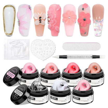 Picture of Supwee Solid Builder Gel for Nail Extension Non Stick Hand Scupture Hard Gel with Dual Form Nail Brush Tool Nail Strengthen Nail Art for Home DIY Nail Salon 7 Colors 14g(0.49 oz)