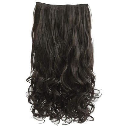 Picture of REECHO 14" Short Length 1-Pack 3/4 Full Head Curly Wavy Clips in on Synthetic Hair Extensions HE008 Hairpieces for Women 5 Clips 3.6 Oz per Piece - Black Brown
