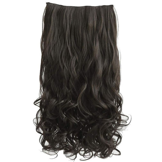 Picture of REECHO 14" Short Length 1-Pack 3/4 Full Head Curly Wavy Clips in on Synthetic Hair Extensions HE008 Hairpieces for Women 5 Clips 3.6 Oz per Piece - Black Brown