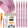 Picture of CelineBella Pink Hair Tinsel Fairy Hair Extensions Kit Sparkling Shiny Highlights Glitter Light Pink Tinsel Hair Extensions for Women Girls Children