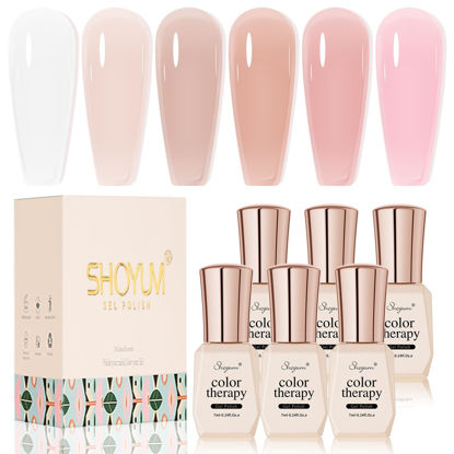 Picture of SHOYUM Nude Pink Gel Nail Polish Set- 6 Colors Sheer Milky White Jelly Gel Polish All Seasons Skin Tones Neutral Gel Polish Kit, Soak Off LED Gel Nail Kit Manicure DIY Home
