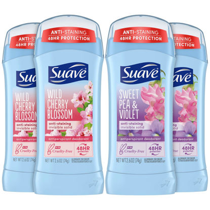 Picture of Suave Deodorant Antiperspirant for Women, Variety Pack - Sweet Pea & Violet + Wild Cherry Blossom, 48H Protection, Anti-Staining, 2.6 Oz Ea (4 Piece Set)