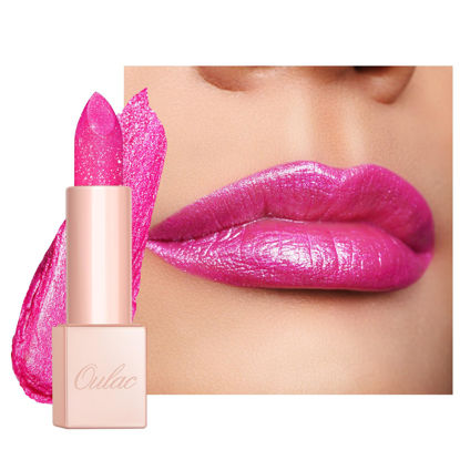 Picture of Oulac Pink Shimmer Lipstick for Women, Infinity High Shine Finish, Hydrating Lip Color Infused with Damask Rose Oil for All-Day Comfort, Gluten-Free Vegan Beauty, D02 Sparkle Sensation