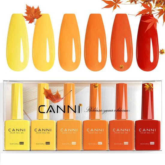 Picture of CANNI 6Pcs 9ml Yellow Fall Gel Nail Polish Set- Orangr Red Yellow Fall Colors Gel Polish Kit DIY at Home Salon Christmas New Year's Gifts for Girls