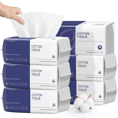 Picture of Disposable Face Towel, 600 Count Face Clean Towels, for Washing Soft Cotton Dry Wipes Facial Cloths Towelettes for Washing and Drying, Facial Tissue for Cleansing, Skincare and Makeup Remover
