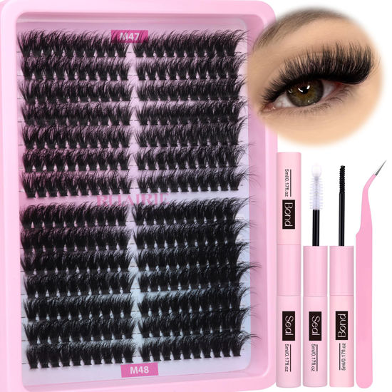 Picture of Lash Extension Kit Fluffy Lash Clusters Kit 280pcs Volume Eyelash Extension Kit 100D/150D 2 Styles Eyelash Clusters Kit Bond and Seal Lash Glue with Tweezers Thick Individual Lashes Kit by Ruairie