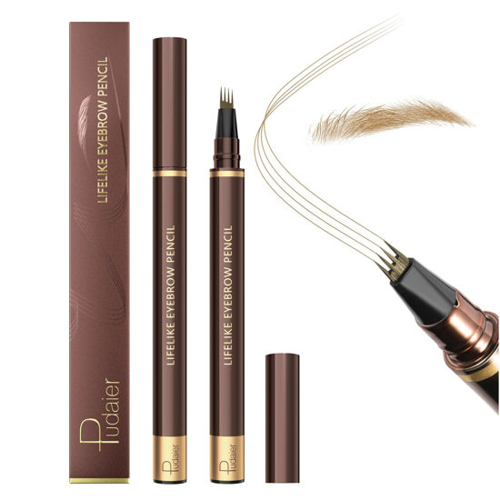 Picture of 2 Pack Eyebrow Pen, Waterproof Microblading Eyebrow Pencil, 4 Tip Precise Eye Brow Makeup Pen for Women to Effortlessly Create Hair Like Natural Brows, Non Dry Out and Last All Day (Light Brown)
