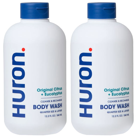 Picture of Huron Men's Moisturizing Body Wash - Crisp Citrus, Eucalyptus, Mint & Aromatic Greens Scent, 12.2 fl oz (2 Pack)