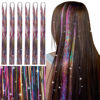 Picture of WENNALIFE Hair Tinsel for Girls, Mix 3 Colors Fairy Hair Tinsel Kit 1200 Strands 6PCS 48 Inch Heat Resistant Glitter Tinsel Hair Extensions Kit Christmas Hair Feathers Tinsel for Hair Sparkle Strands