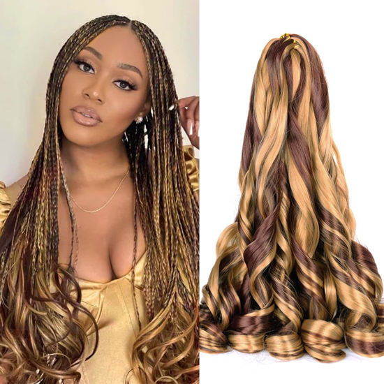 Picture of French Curly Braiding Hair,16Inch 8Pack Loose Wavy Bouncy Braiding Hair Extensions P27/33 75g/Pack French Curls Synthetic Hair Extensions(16 Inch,8 Packs,P27/33)