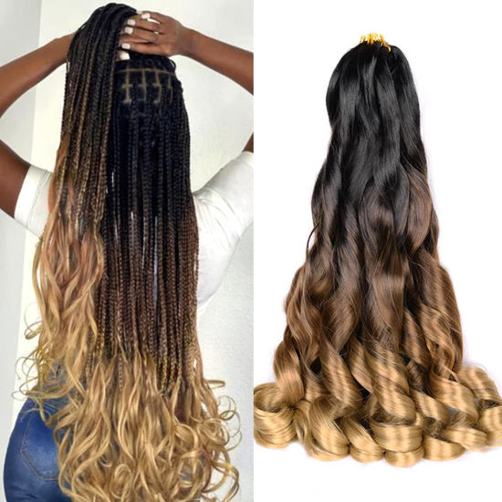 Picture of French Curl Braiding Hair 24 Inch C14 Soft Synthetic Braiding Hair Pre Stretched Loose Wave Bouncy Braiding Hair 75g/pack for Black Women Hair Extensions for Braids (24inch,2packs,C14)