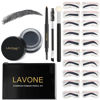 Picture of LAVONE Eyebrow Stamp Stencil Kit for Eyebrows, Brow Stamp Trio Kit with Waterproof Eyebrow Pencil, Eyebrow Pomade, 20 Eyebrow Stencils, Dual-ended Eyebrow Brush and Sponge Applicator - Dark Black