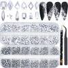 Picture of HNUIX Nail Rhinestones - 2920pcs 3D Multi Shape Size, Silver Nail Gems, Flat Back, with Kit, for Nail Art, DIY Decorations
