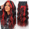 Picture of ALXNAN Clip in Long Wavy Hair Extension 20 Inch Black Red Highlights Hair Extensions 4PCS Thick Hairpieces Fiber Double Weft Hair for Women