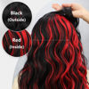 Picture of ALXNAN Clip in Long Wavy Hair Extension 20 Inch Black Red Highlights Hair Extensions 4PCS Thick Hairpieces Fiber Double Weft Hair for Women