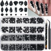 Picture of HNUIX Nail Rhinestones - 2920pcs 3D Multi Shape Size, Black Nail Gems, Flat Back, with Kit, for Nail Art, DIY Decorations