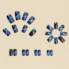 Picture of Press on Nails Short Square Fake Nails Star Acrylic Nails Black Artificial Nails Blue Line Stripes Glue on Nails Glossy False Nails for Women Manicure Art 24Pcs