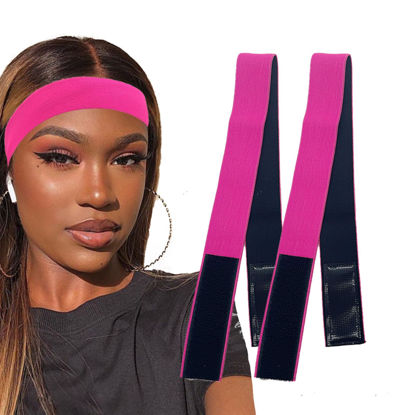 Picture of Atimiaza 2 Pcs Elastic Bands for Wigs - Lace Melting Edge Wrap to Lay Edges, Melt Band for Lace Front Wigs (Black Pink, Pack of 2)