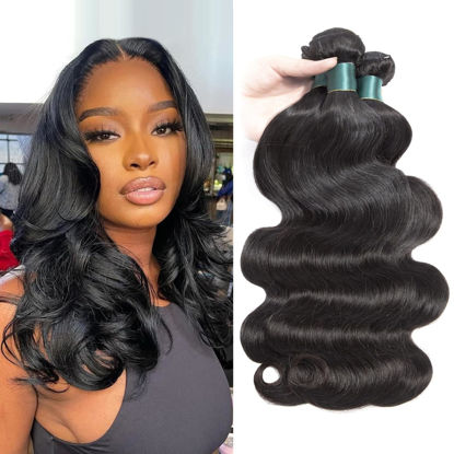 Picture of Superfect Human Hair Bundles Body Wave Bundles Human Hair 12A 100% Unprocessed Brazilian Virgin Hair Weave 3 Bundles Deals Human Hair Natural Black Color (14 16 18, Body Wave 3 Bundles)