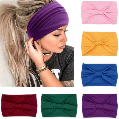 Picture of IVARYSS Wide Headbands for Women, Cute Bright Knotted Head Wraps Turbans, Large African Style Head Bands Hair Accessories, 6 Pack