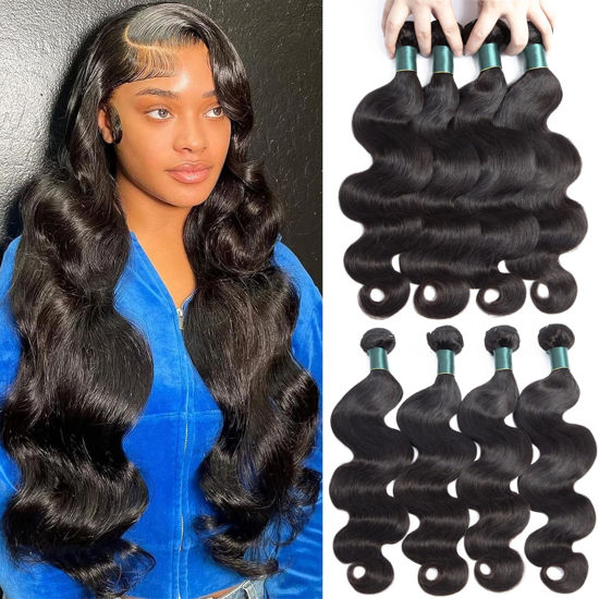 Picture of Superfect Human Hair Bundles 22 24 26 28 Inch Body Wave Bundles Human Hair 12A 100% Unprocessed Brazilian Virgin Hair Weave 4 Bundles Deals Human Hair Natural Black Color (Body Wave 4Pcs, 22 24 26 28)