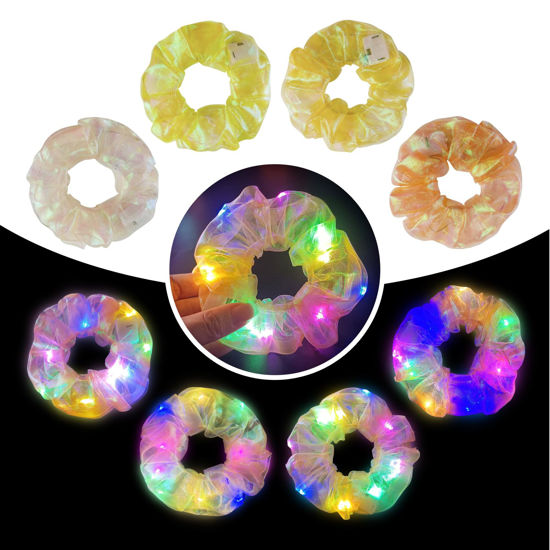 Picture of MUYANN 4Pcs Light Up Scrunchies for Women Girl, Multi Light Modes LED Scrunchy, Hair Tie, Glow in The Dark Hair Accessories, Orange Set for Rave Party, Christmas Festival, Neon Glow Party