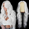 Picture of AISI HAIR White Wig for Women, Long White Wavy Lace Hairline Wig, 26 Inch Middle Part Synthetic Wig for Daily Party