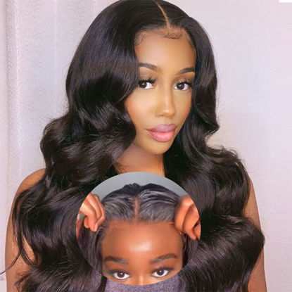 Picture of Ahaisy Wear and Go Glueless Wigs for Black Women Human Hair Glueless wigs Pre Plucked Body Wave Lace Front Wigs Human Hair for Beginners Wigs Upgraded No Glue 4x4 Closure Wigs Human Hair (24 Inch)
