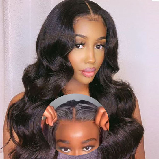 Picture of Ahaisy Wear and Go Glueless Wigs for Black Women Human Hair Glueless wigs Pre Plucked Body Wave Lace Front Wigs Human Hair for Beginners Wigs Upgraded No Glue 4x4 Closure Wigs Human Hair (24 Inch)