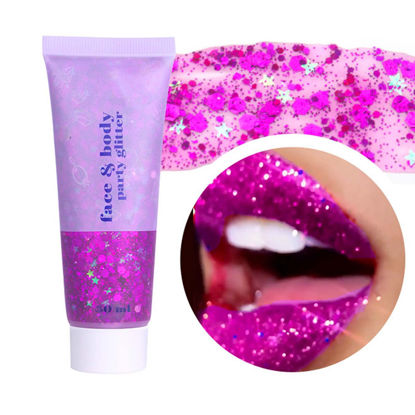 Picture of DAGEDA Body Glitter Gel, Face Glitters Body Gel Sequins Shimmer Liquid Eyeshadow, Chunky Glitter for Face Hair Nails, Holographic Cosmetic Laser Powder Festival Glitter Makeup 50ml(Fuchsia)