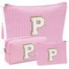 Picture of Initial Gifts Travel Cosmetic Makeup Pouch Bags Sets for Purse, Stoney Clover Dupes Pouch Makeup Bag, Personalized Cosmetic Bags Set for Women, Make up Bag for Teen Girls 13 14 15 16 17 (P, Pink)