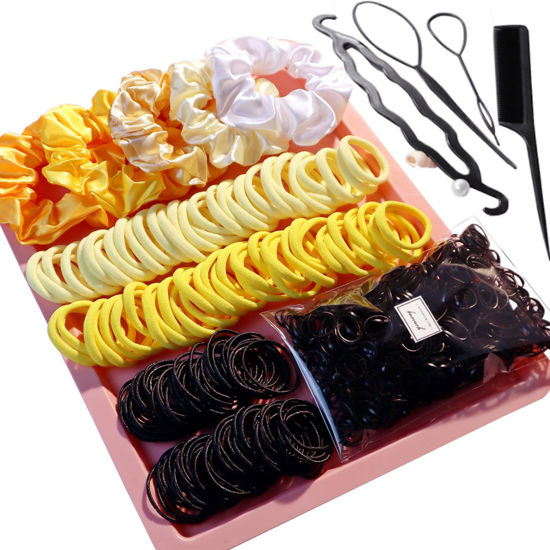 Picture of YANRONG Women's Hair Accessories Set: 755 Seamless Ponytail Holders, Variety Hair Scrunchies, Bands, and Ties for Thick and Curly Hair (Yellow)