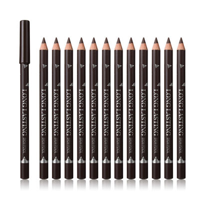 Picture of SUMEITANG 12 Pcs Dark Brown Eyebrow Pencil Eyeliner Makeup，Soft Textured，Easy to Color，Waterproof，Long Lasting Eyebrow Tint Pen for Fills in Sparse Areas and Gaps Create a Natural Eye Brow