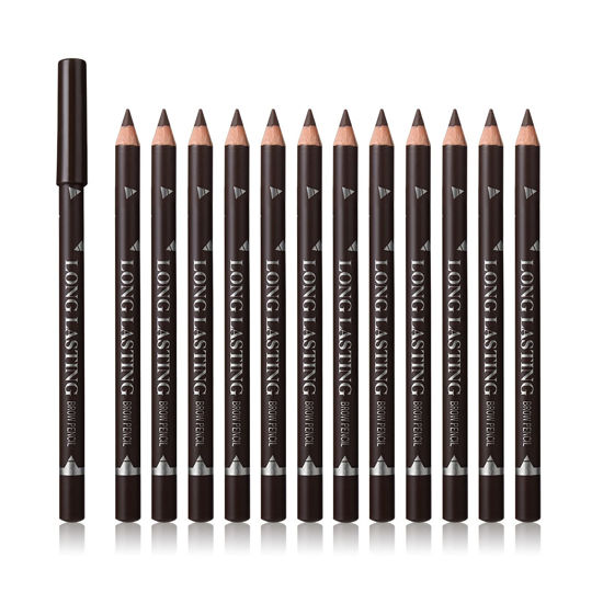 Picture of SUMEITANG 12 Pcs Dark Brown Eyebrow Pencil Eyeliner Makeup，Soft Textured，Easy to Color，Waterproof，Long Lasting Eyebrow Tint Pen for Fills in Sparse Areas and Gaps Create a Natural Eye Brow